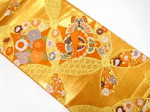 七宝繋ぎに蝶・花模様織出し袋帯